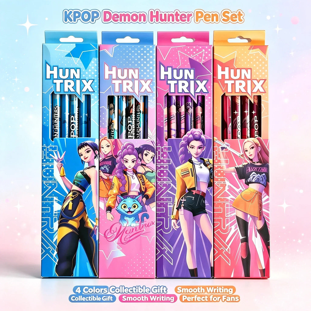 Cute KPOb Hunter Stationery Set, Pencils Ruler Pencil Sharpener Pen Bag Eraser for Kids Students, Back To School Supplies Gift