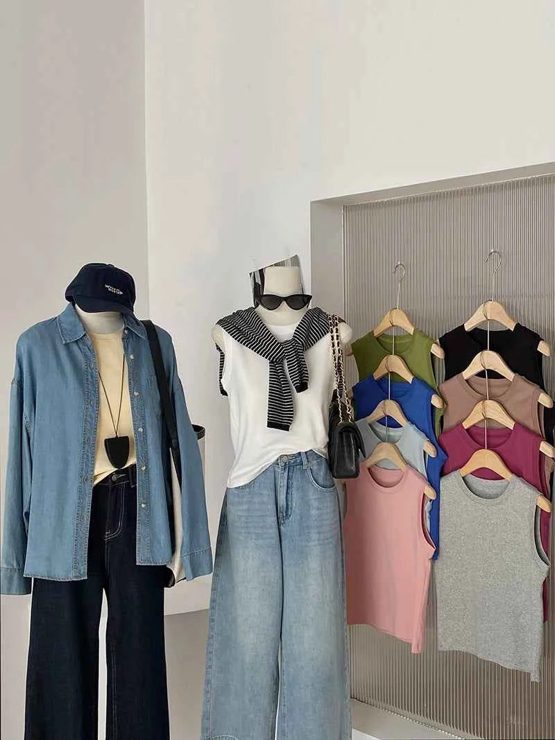 Spring women's casual solid color round neck slim fit vest