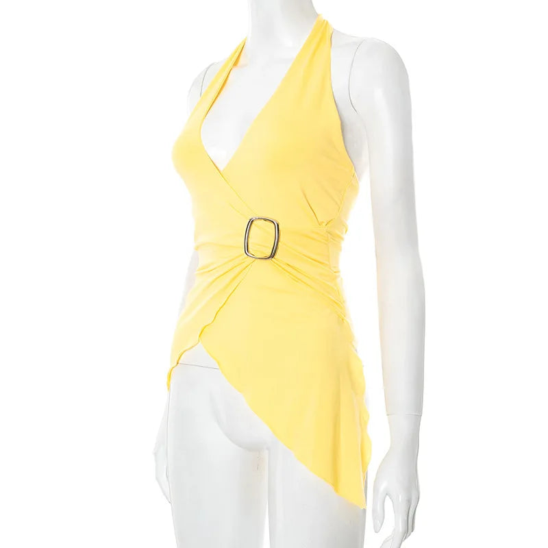 gestring Women Vest 2025 Summer New Solid Sleeveless V Neck Halter Cross Sexy Top Fashionable Slim Fit Short Ladies Tanks Camis