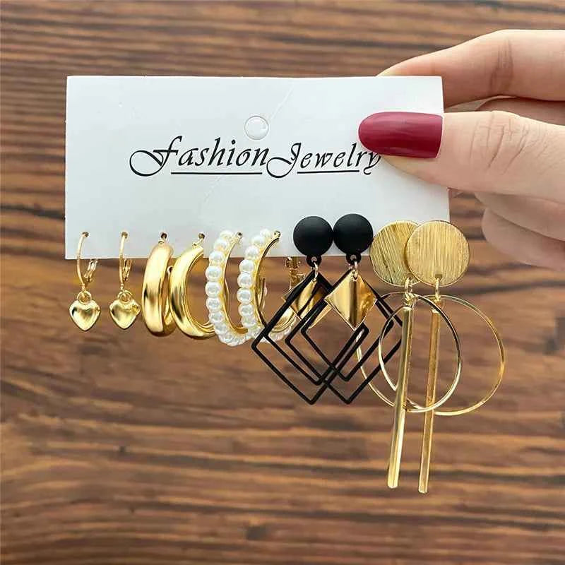 Silver Color Twist Hoop Earrings Set Brincos Heart Pearl Hoops Vintage Metal Geometric Earrings for Women 2023 Trendy Jewerly