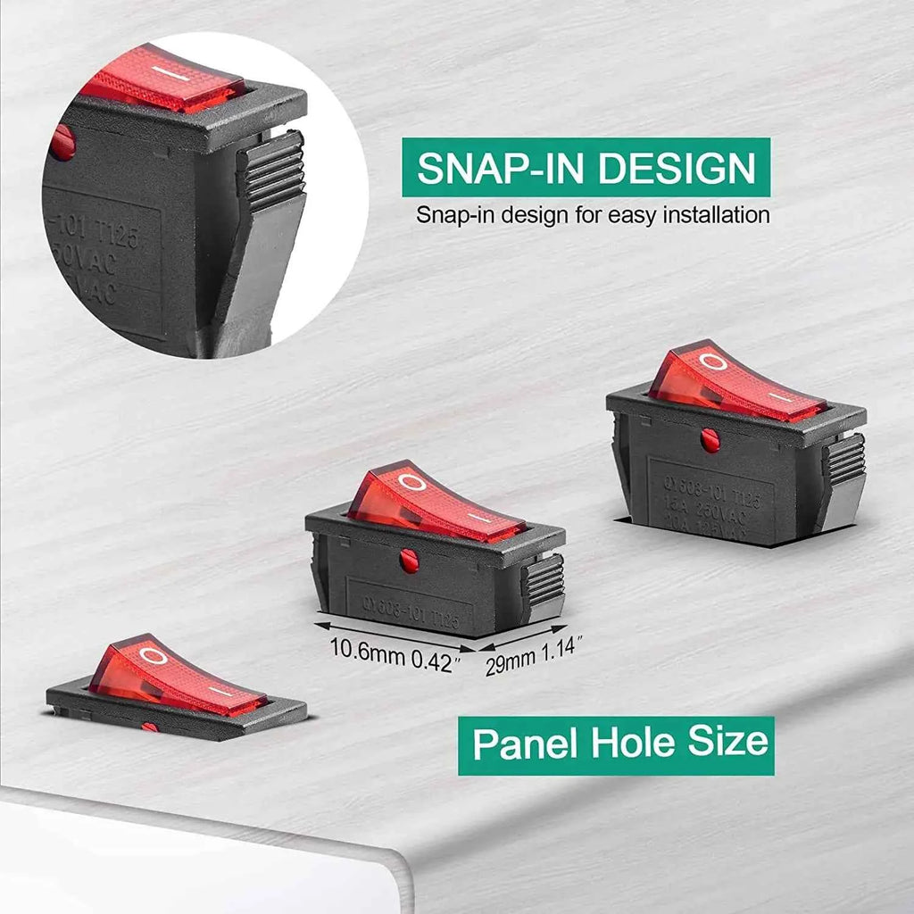 8/24Pcs AC 250V/15A 125V/20A Illuminated LED On/Off SPST 3 Pin 2 Position Mini Boat Rocker Toggle Switch Snap for Househould DIY