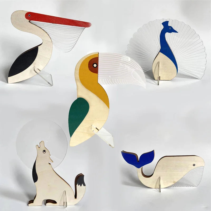 Creative Home Decorate Animal Luminous Ornaments Wood Acrylic Art Table Ornaments Pelican Sirius Whale Toucan Room Decor