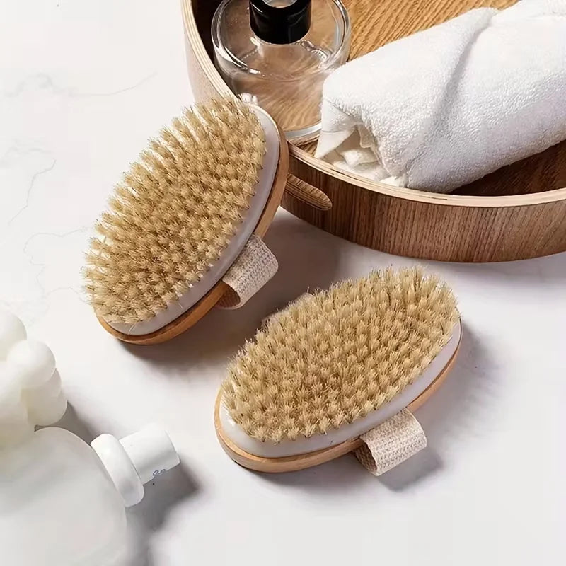 Wooden Bristle Body Brush Natural Wet Dry Bath Massager for Skin Deep Cleansing Exfoliation Skincare Tools for Home Use