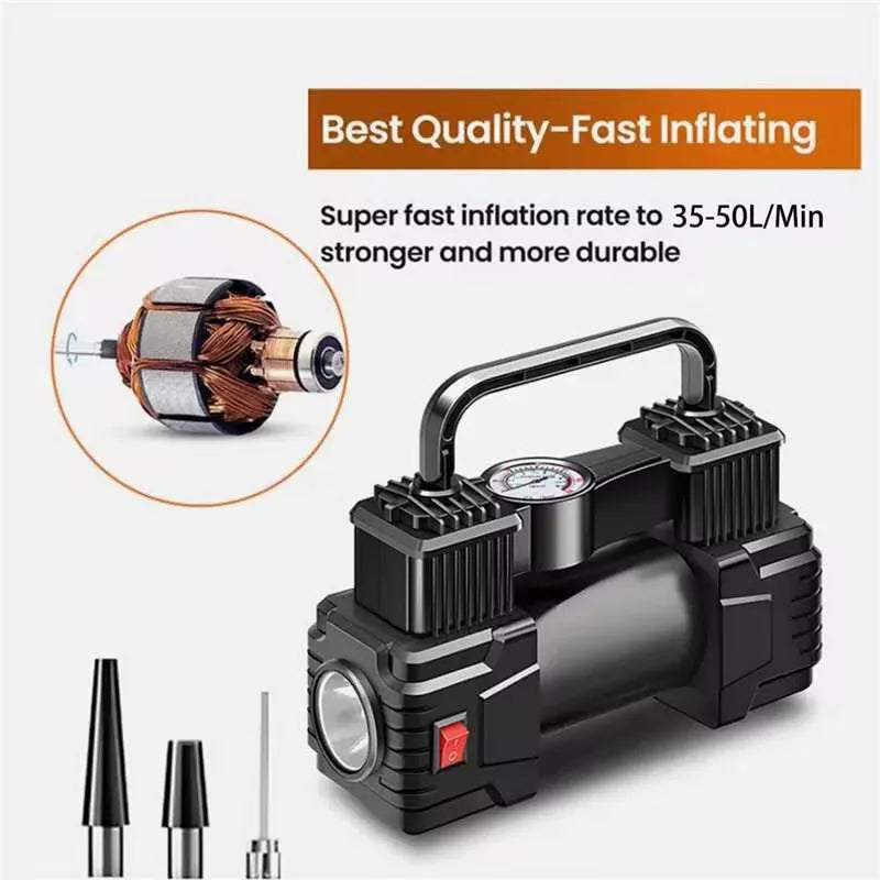 12V Electric Vehicle Inflatable Pump Dual-Cylinder High-Power High-Pressure Portable Tir Air Compressor for Cars Motor Bicycle