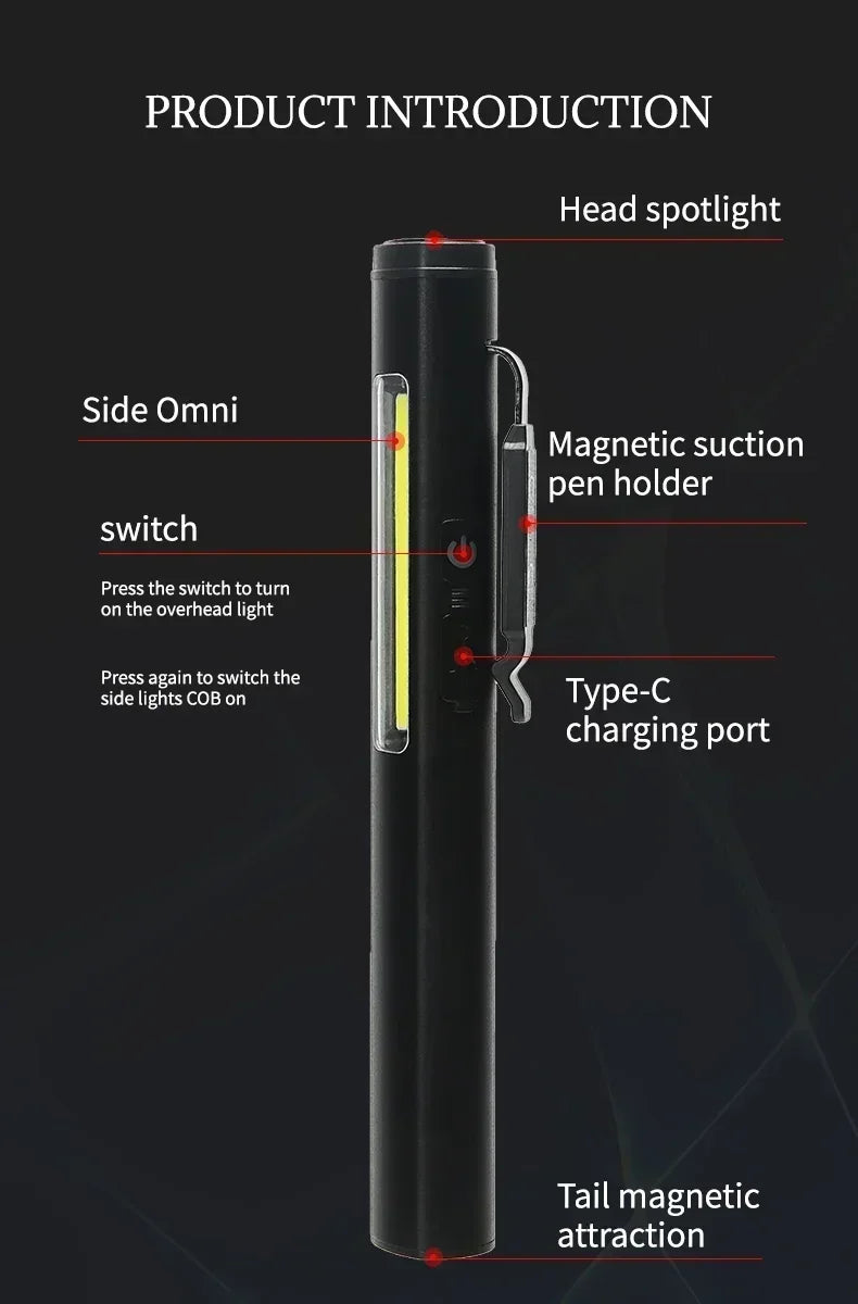 Mini USB Rechargeable LED Flashlights Portable Pocket Pen Clip light for Work Emergency Outdoors Waterproof Lantern with Magnet
