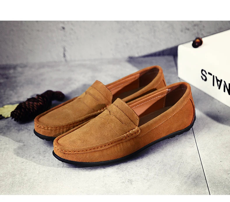 Men Casual Shoes Fashion Suede Leather Men Loafers High Quality Moccasins Slip On Men's Flats Lightweight Driving Shoes 38-47