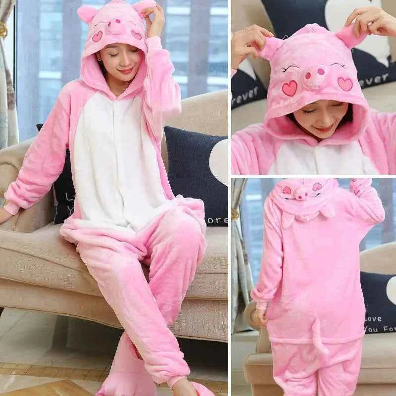 Adults Animal Onesies Unicorn Pajamas Couple Sleepwear Women Men Winter Unisex Kigurumi Costumes Cartoon Flannel Rabbit Pajamas