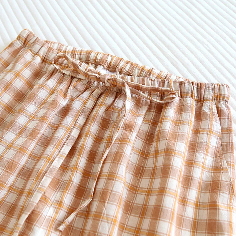 Summer Thin Loose Fit Women's Home Shorts Cotton Plaid Design Multi Colors Sleepwear Beach and Casual Wear Short Pants