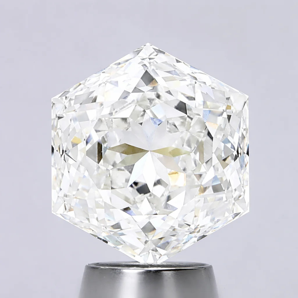 Hexagon Cut 5.28CT F VVS2 IGI Certified Lab Grown Diamond Step Cut Filled Unique Geometric Custom Jewelry