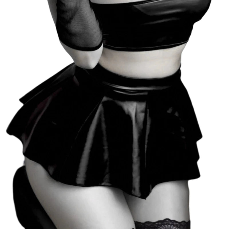 Women PU Faux Leather Color Pleated Mini Skirt High Waist Sexy Short Skirts Party Club Costume Lingerie