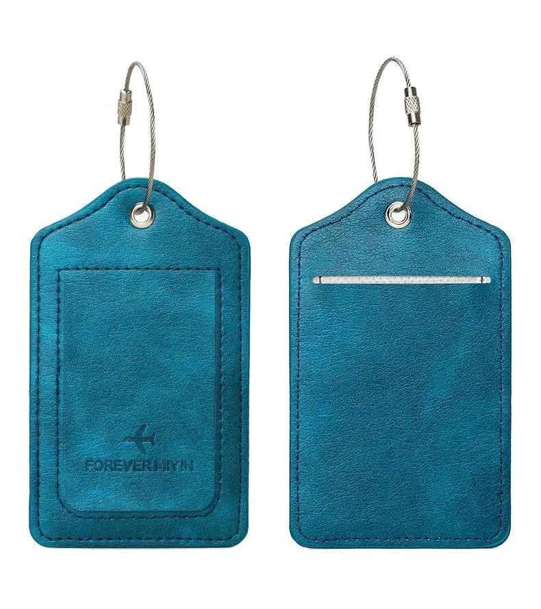 PU leather luggage tag with anti loss wire rope loop and built-in privacy protection cover, suitable for luggage and travel bags