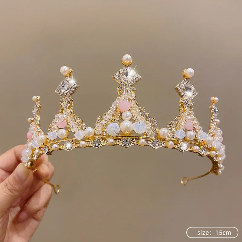 Children's Princess Crown Crystal Tiara Girls Hair Accessories High-end Atmosphere Dance Performance Birthday Gift Crown