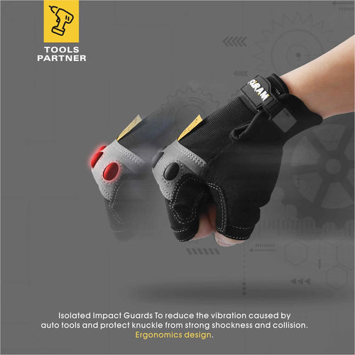 1Pair Work gloves Men Fingerless Mechanic Gloves Shock-Grip, Anti-Collision yellow For wowen men