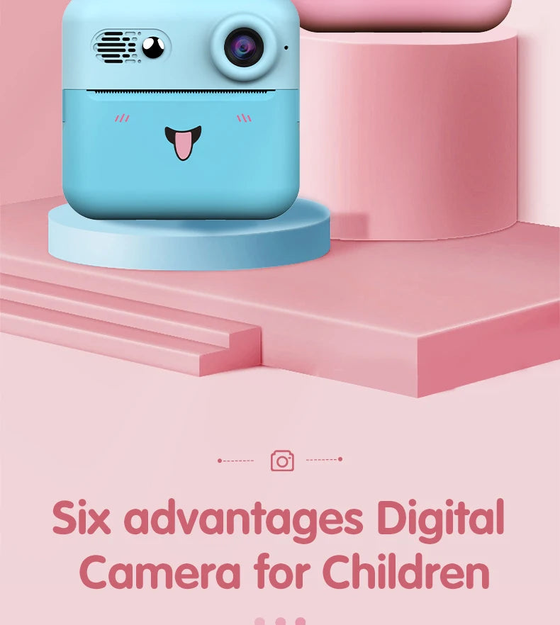 Kids Photo Camera Printer with Game Cute Bunny Mini Digital Video Child Instant Print Camera 4-12 Years Kids Girls Boyes Gifts