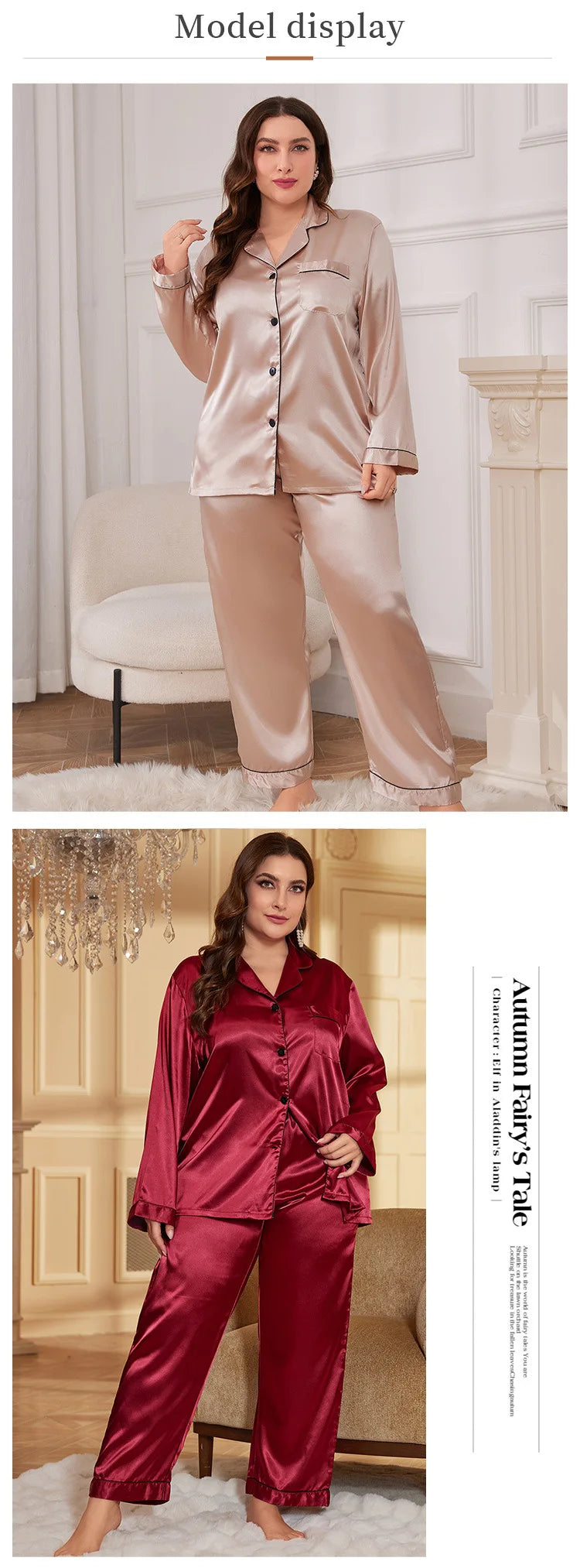 Large Size Female Pajamas Set Spring Summer Silk Satin Sleepwear Trouser Pijamas Suit Loose Casual 2 PCS Shirt&Pant Home Wear