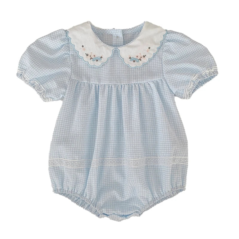 2026 Summer Baby Girl Embroidered Collar Bodysuits 0-24M Baby Girl Romper Newborn Short Sleeved Baby Girl Yellow Jumpsuit