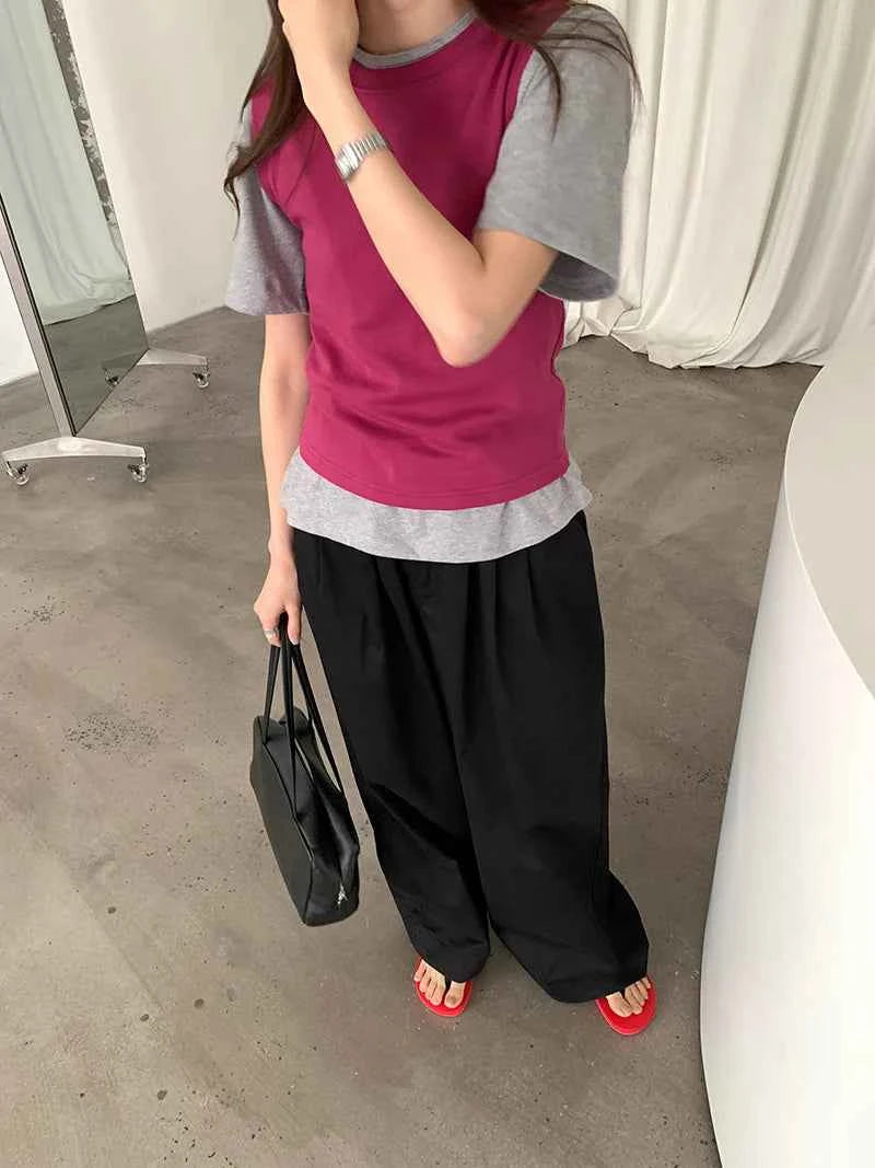 Spring women's casual solid color round neck slim fit vest