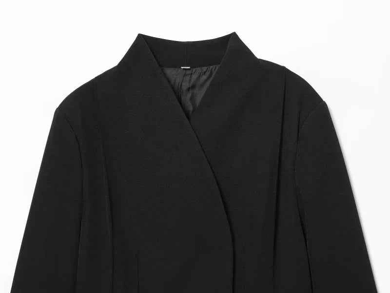 ETJ 2025 women's new fashion design three-dimensional cut high collar slim suit jacket & matching casual trousers