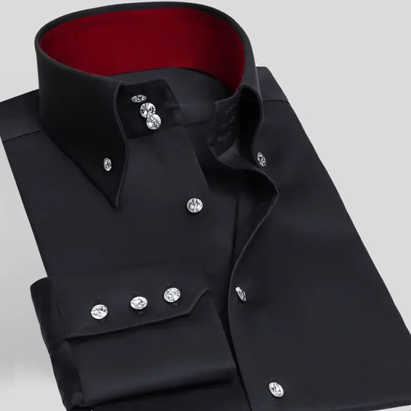 Men's Dress Shirts with New Stretch and Anti-Wrinkle Technology, Long Sleeve Business Blouse for Slim Fit Camisa Social
