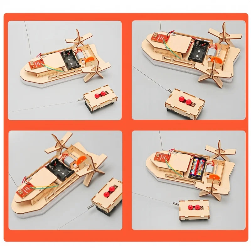 DIY Remote Control Boat Toys Wooden RC Boat Electronic Kids Handmade Building Educational Experimental Model Kit Puzzle Toy