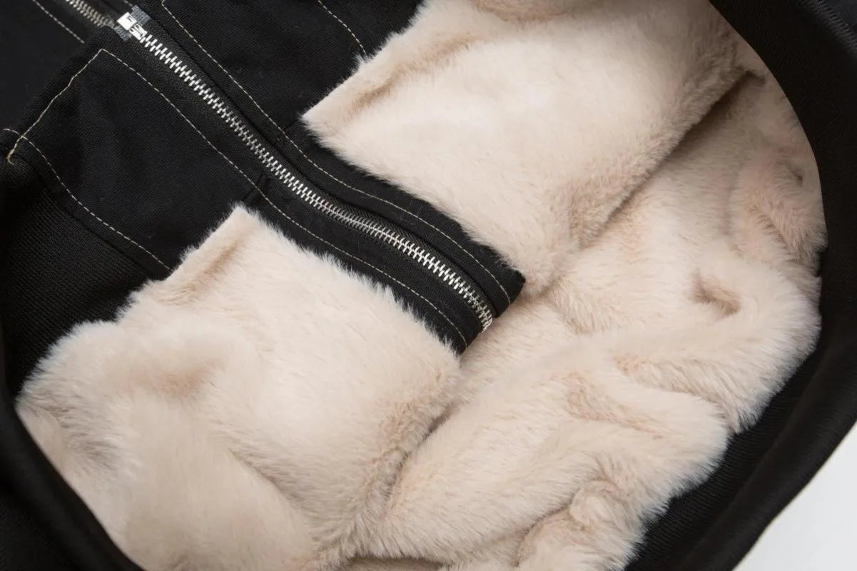 Y2K New American Cleanfit Fur Collar Imitation Mink Fur Hooded Cotton-padded Jacket Men Gothic Retro Hip-hop Short Tooling Coat