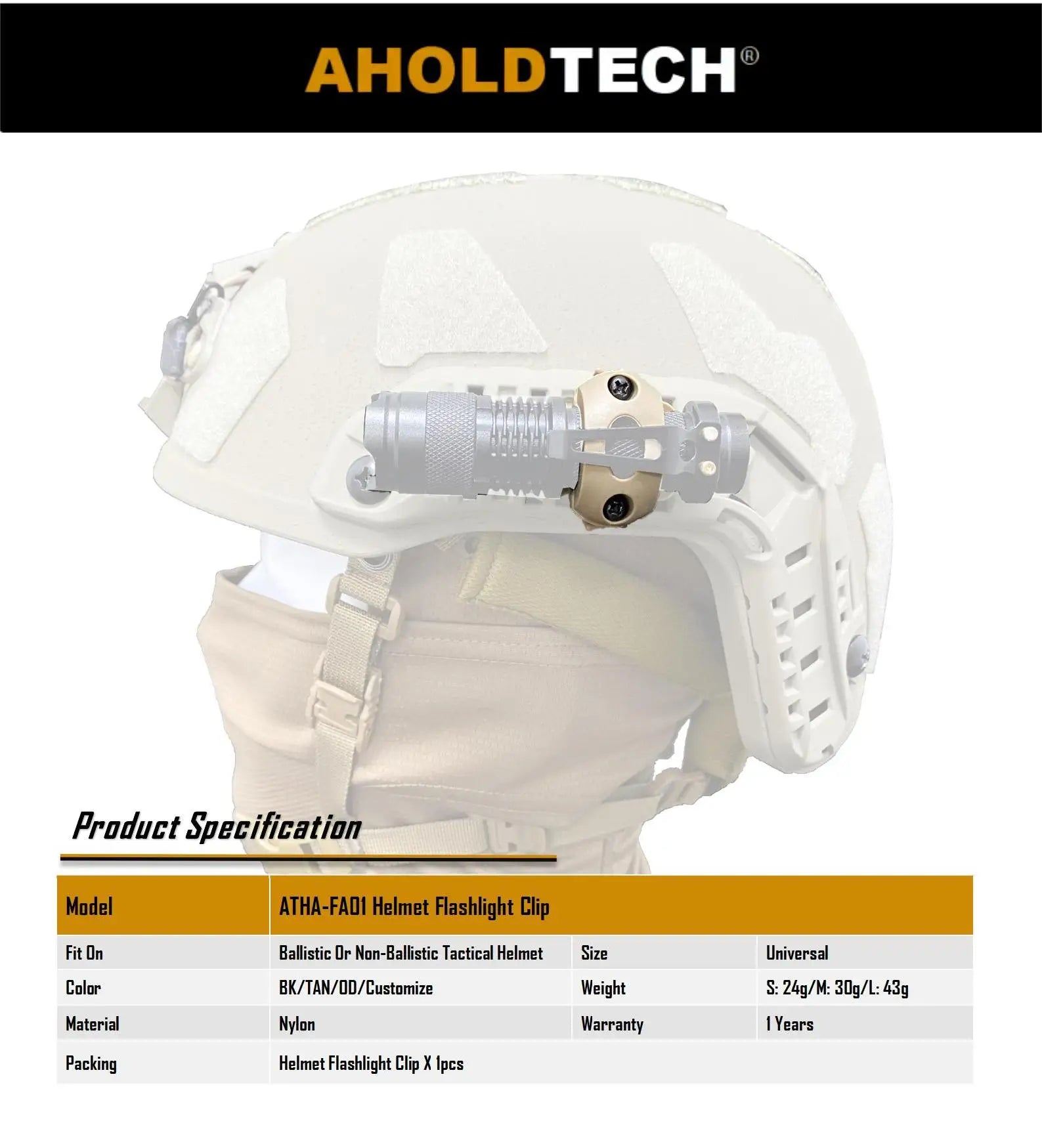 Aholdtech Tactical Bulletproof Helmet Accessories Flashlight Holder Light Clamp And NVG Mount Connector for Gopro Hero Cameras