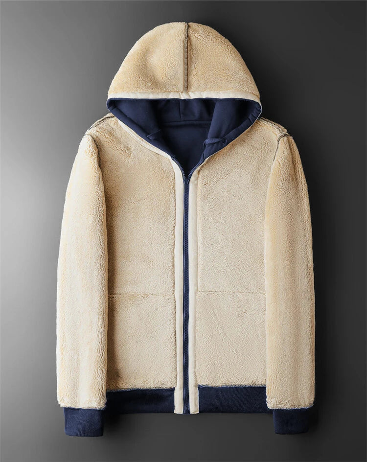 Men Winter Lambswool Zipper Hoodies Cotton Jacket Men's Thicker Plus Size Warm Jacket Top Fleece Black Coats Male Jackets