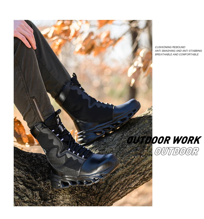 Fashion Work Boots Men Protective Shoes Safety Boots Steel Toe Shoes Outdoor Hiking Boots Light Tactical Boots Puncture-Proof