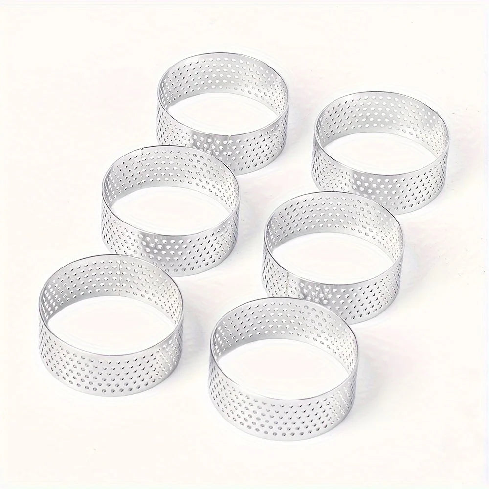 Set of 12 Stainless Steel Round Tart Rings - Perforated Molds for Mousses And Desserts,Cookie Cutters, Fruit Tart Molds