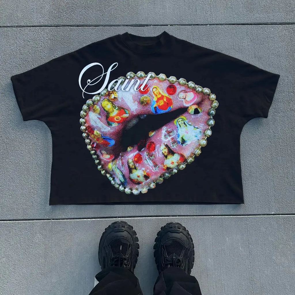 Streetwear Summer Tops Mens Womens Clothing Goth Retro Casual Cotton Oversized Short Sleeve Harajuku Cross Graphic Print T Shirt