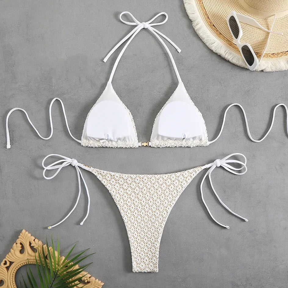Sexy Micro Bikini 2025 Women Chain Swimsuit Female Swimwear Thong Bikinis Sets Brazilian Bathing Suit Beach Wear Lace Up Biquini