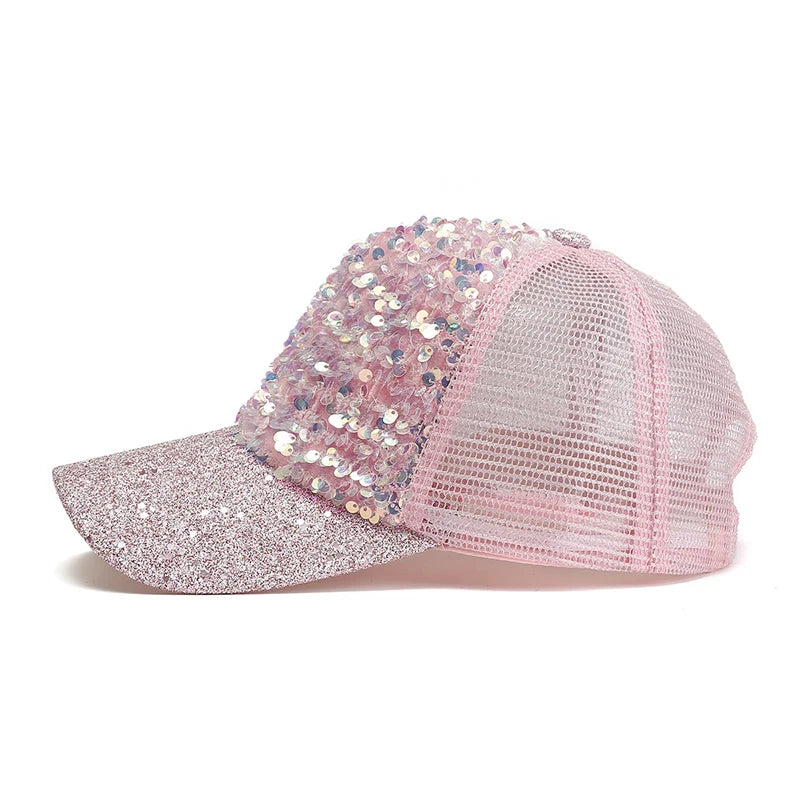 Shiny Sequins Baseball Hat For Women Summer Mesh Duck Tongue Cap Cool Breathable Outdoor Sunshade Visors Fashion Girl Peaked Cap