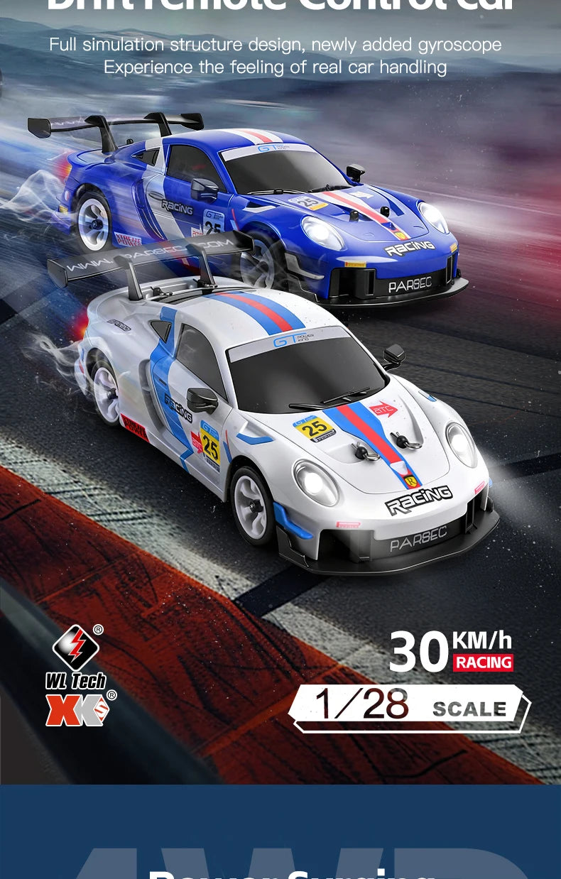 WLtoys 1/28 RC Drifting Car 284191 284019-A Upgraded Gyro 4WD High Speed Radio Control Model 2.4G Drift Racing Vehicle Mini Gift