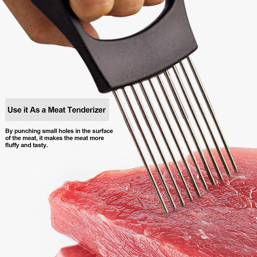 Onion Holder Slicer Cutter - Stainless Steel Vegetable Chopper for Tomato Potato Avocado Eggs Fruit Lemon Meat Kitchen Tool