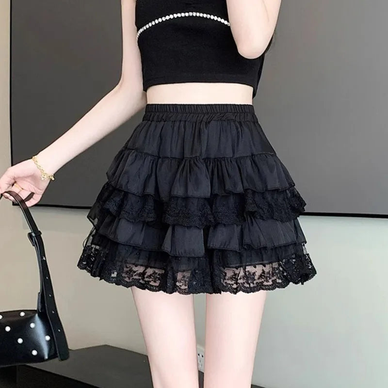 Short skirt white lace cake skirt skirt skirt female summer high waist thin a line skirt princess puffy skirt
