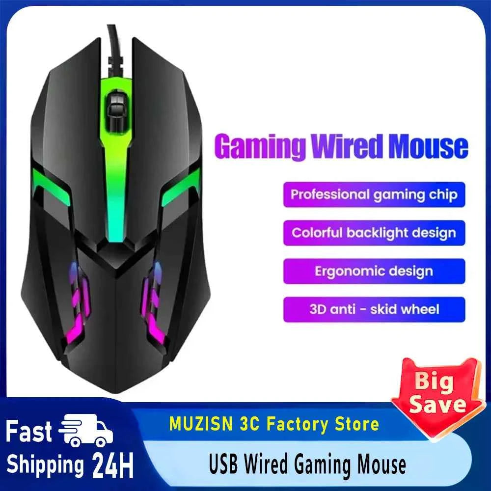 USB LED Colorful Luminous Button Gaming Mouse Wired Mouse For PC Gamer Computer Desktop Laptop Mice DPI1200 RGB Ergonomic Mouse