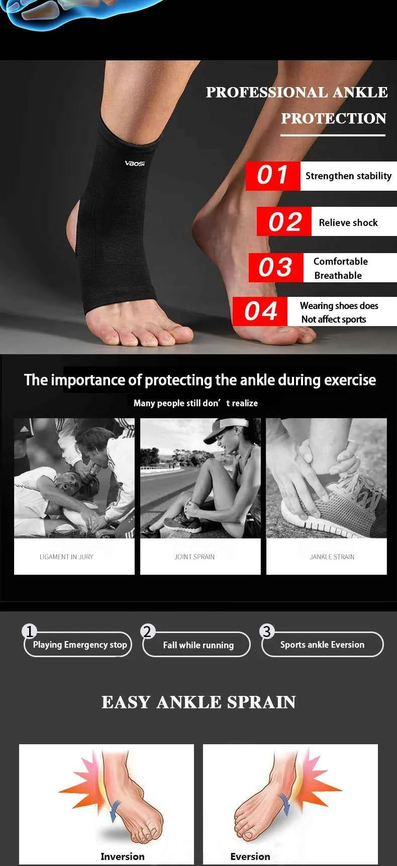 1 Pc Elastic Breathable Ankle Support Brace Running, Sports, Daily Wear