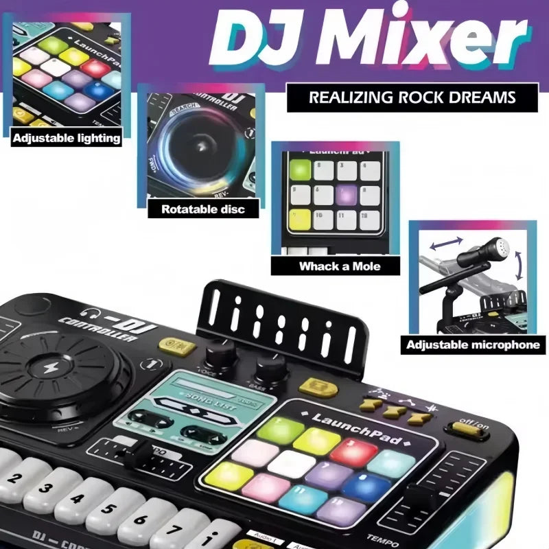Kids Simulation DJ Mixer Controller Toys Multifunctional Music Effects Electronic Piano Keyboard Learning Birthday Gift Boy Girl