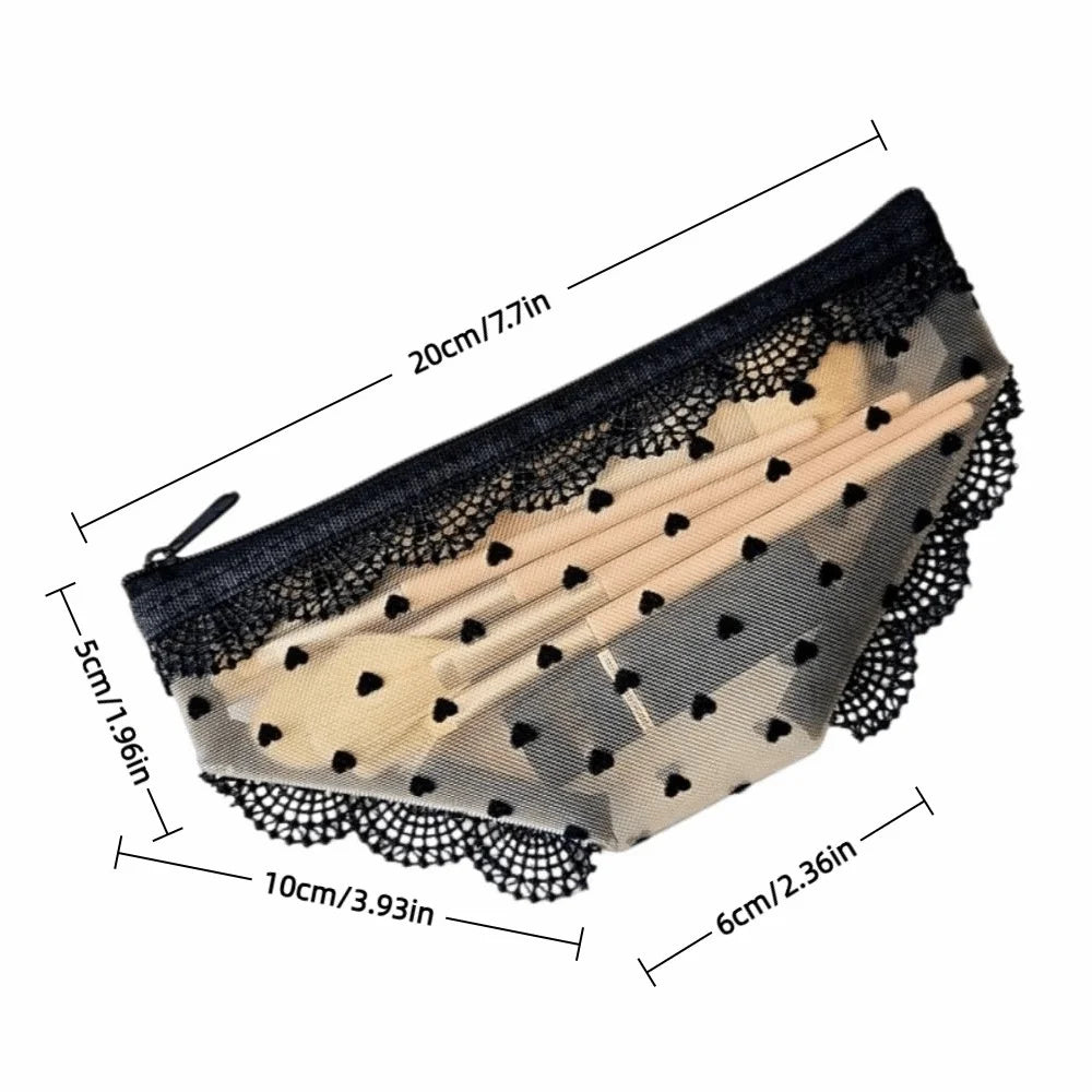 New Briefs Shape Cosmetic Bag Mesh Lace Heart Makeup Storage Pouch Y2K Transparent Toiletry Bag Storage for Travel