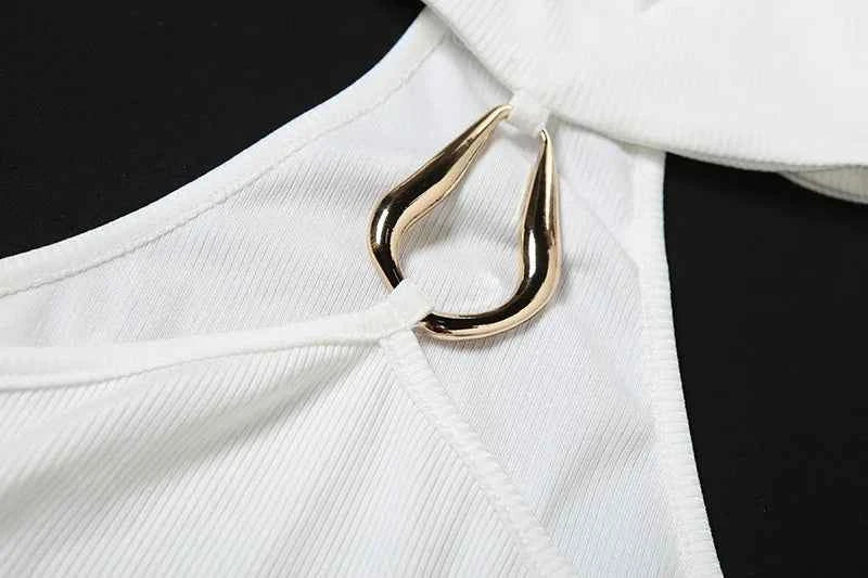 Metal Buckle Decoration Tank Tops Women Turtleneck Off Shoulder Skinny Stretch Street Fashion Wild Style Solid Outfits