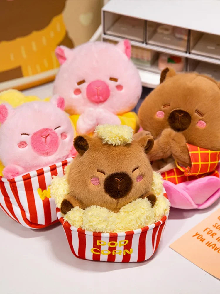Adorable Plush Pig Bear Capybara Stuffed Animals Set Popcorn Lotus Containers Soft Home Nursery Decor Gift Kids Baby