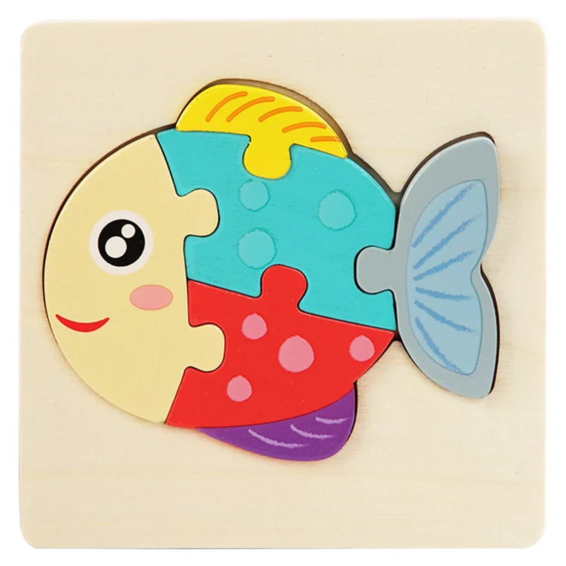10.7cm/4.21in Kids Colorful 3D Puzzles Montessori Games Cartoon Animals Jigsaw Puzzle Baby Educational Wooden Toys for Children