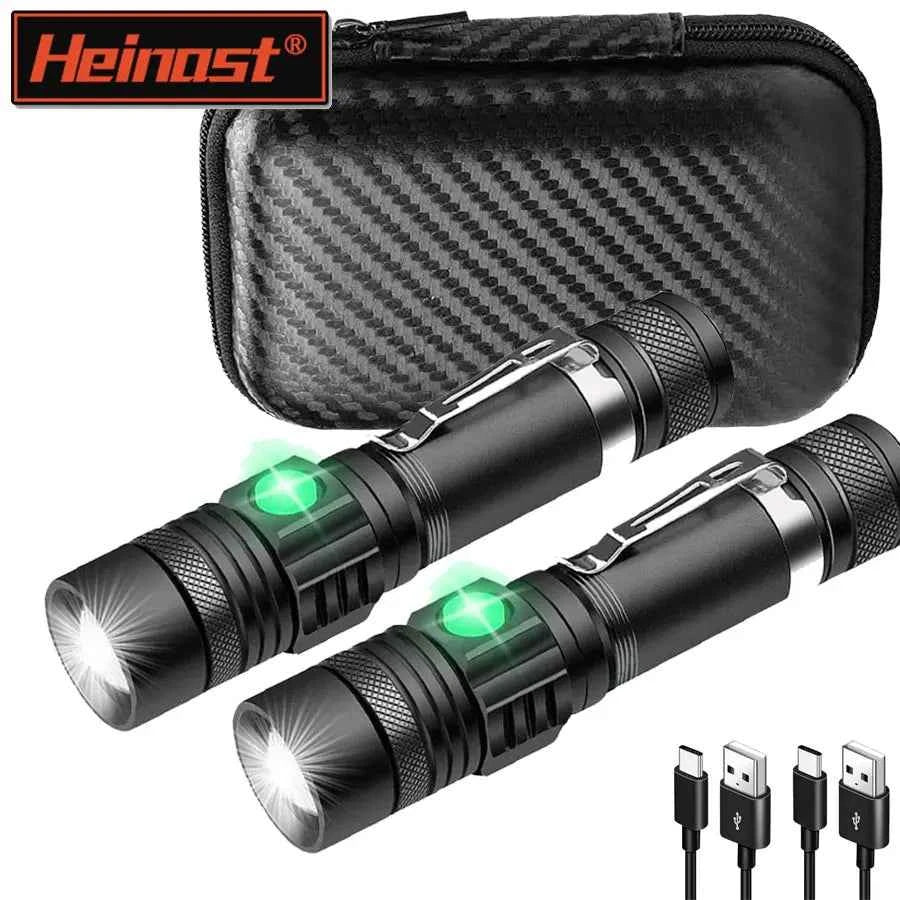 Powerful LED Flashlight with Clip Portable Telescopic Zoom Rechargeable Defense Flashligh For Outdoor Camping Hiking Cycling