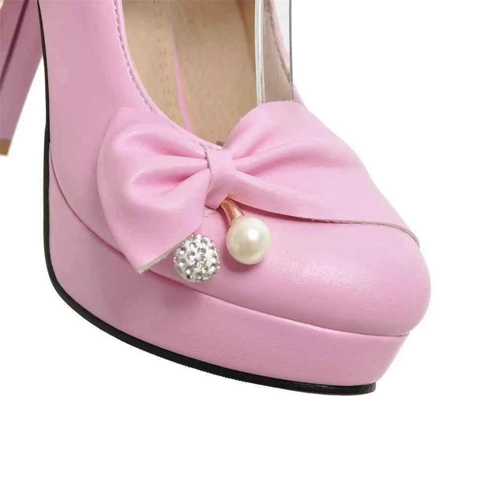 High Heels Women 2025 Trend Chunky Heels Platform Lolita Mary Jane Elegant Party Korean Shoes Dress White The Glossy Fashion