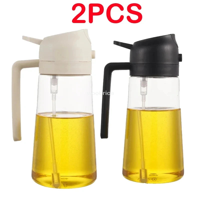 2-in-1 Plastic Oil Dispenser Sprayer 16oz Leakproof Olive Oil Bottle for Cooking Air Fryer BBQ  Picnic Kitchen Tools