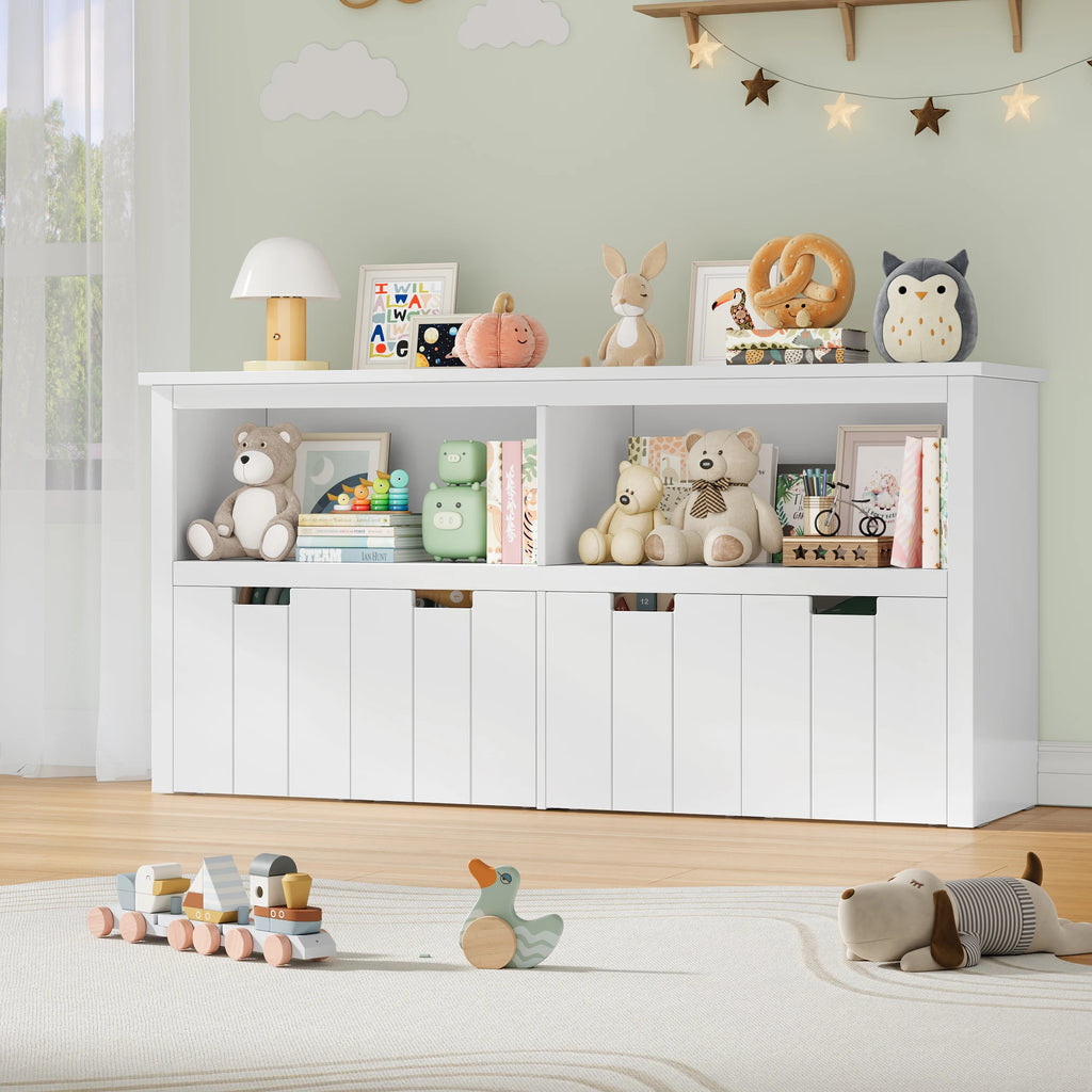 Getone Toy Storage Unit Children's Cabinet with 4 boxing on rolls Kid's room furniture Toys Storage Cabinet 120x33x61.5 cm White