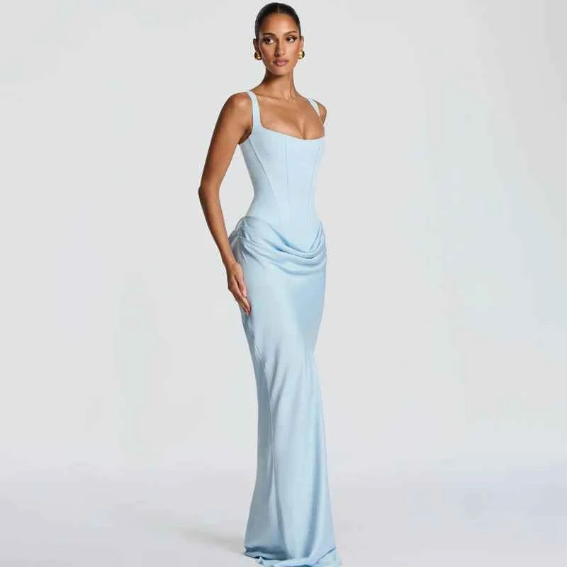 Yellow Strapless Pleated Dress Women Elegant Sexy Sleeveless Waist Cinching Split Maxi Gowns 2026 Lady New Evening Party Dresses