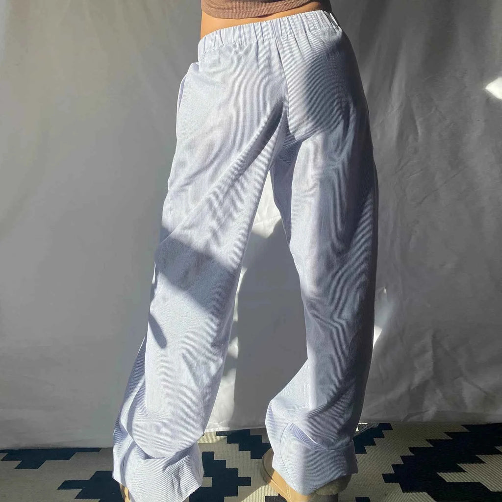 Gaono Casual Striped Drawstring Wide Leg Pants Chic Women Fashion Streetwear Vintage Sweatpants Lounge Outfits Female Trousers