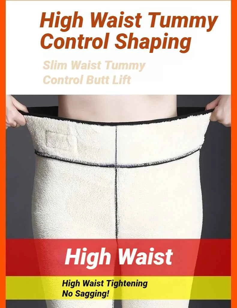 Women Thermal Leggings Winter Warm Sexy Elastic Translucent Pantyhose Female Fleece High Waist Slim Thicken Tight Pants Black