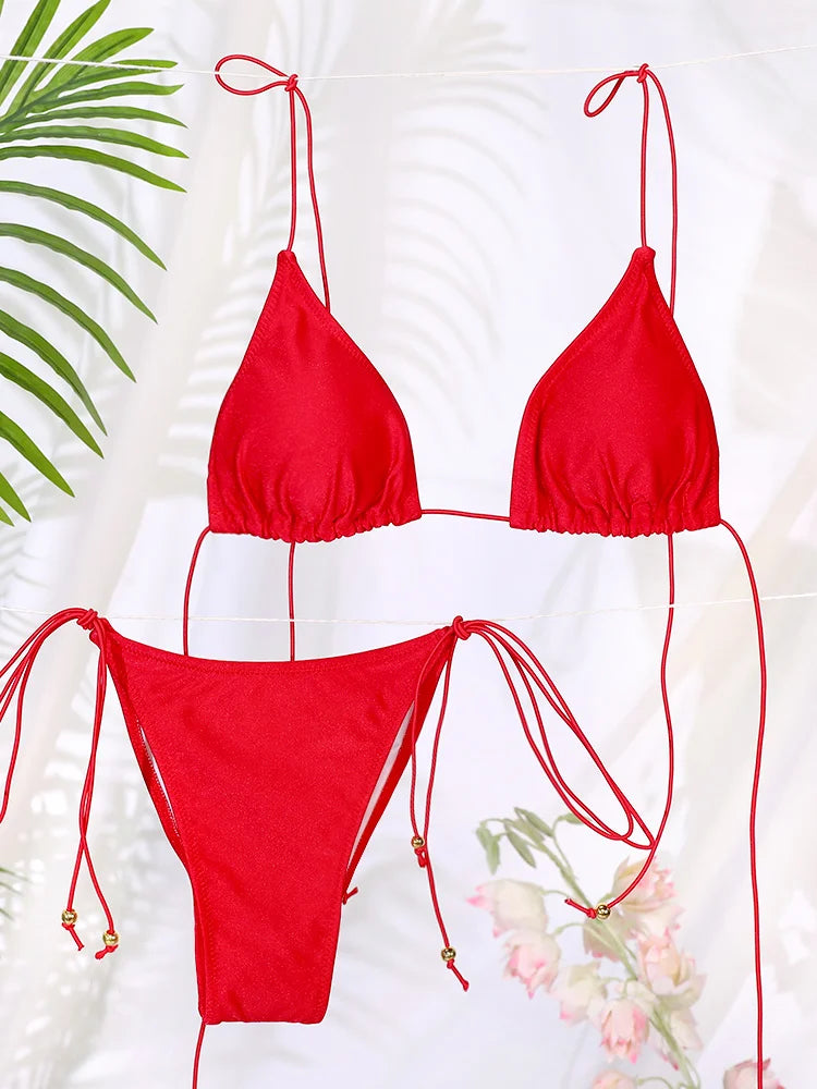 ZRTAK Triangle Bikinis Sexy Swimsuit Women's Swimwear 2025 High Cut Bathing Suit Push Up Two Piece Biquini Solid Tie Bikini Sets